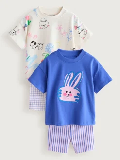 Blue/Cream Top & Cycle Shorts Set 2 Pack (3mths-7yrs)