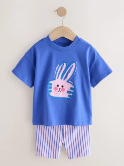 Blue/Cream Top & Cycle Shorts Set 2 Pack (3mths-7yrs)