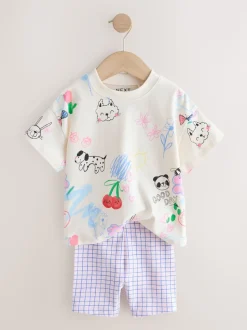Blue/Cream Top & Cycle Shorts Set 2 Pack (3mths-7yrs)