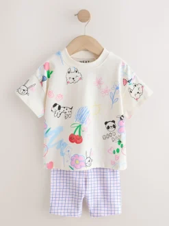 Blue/Cream Top & Cycle Shorts Set 2 Pack (3mths-7yrs)