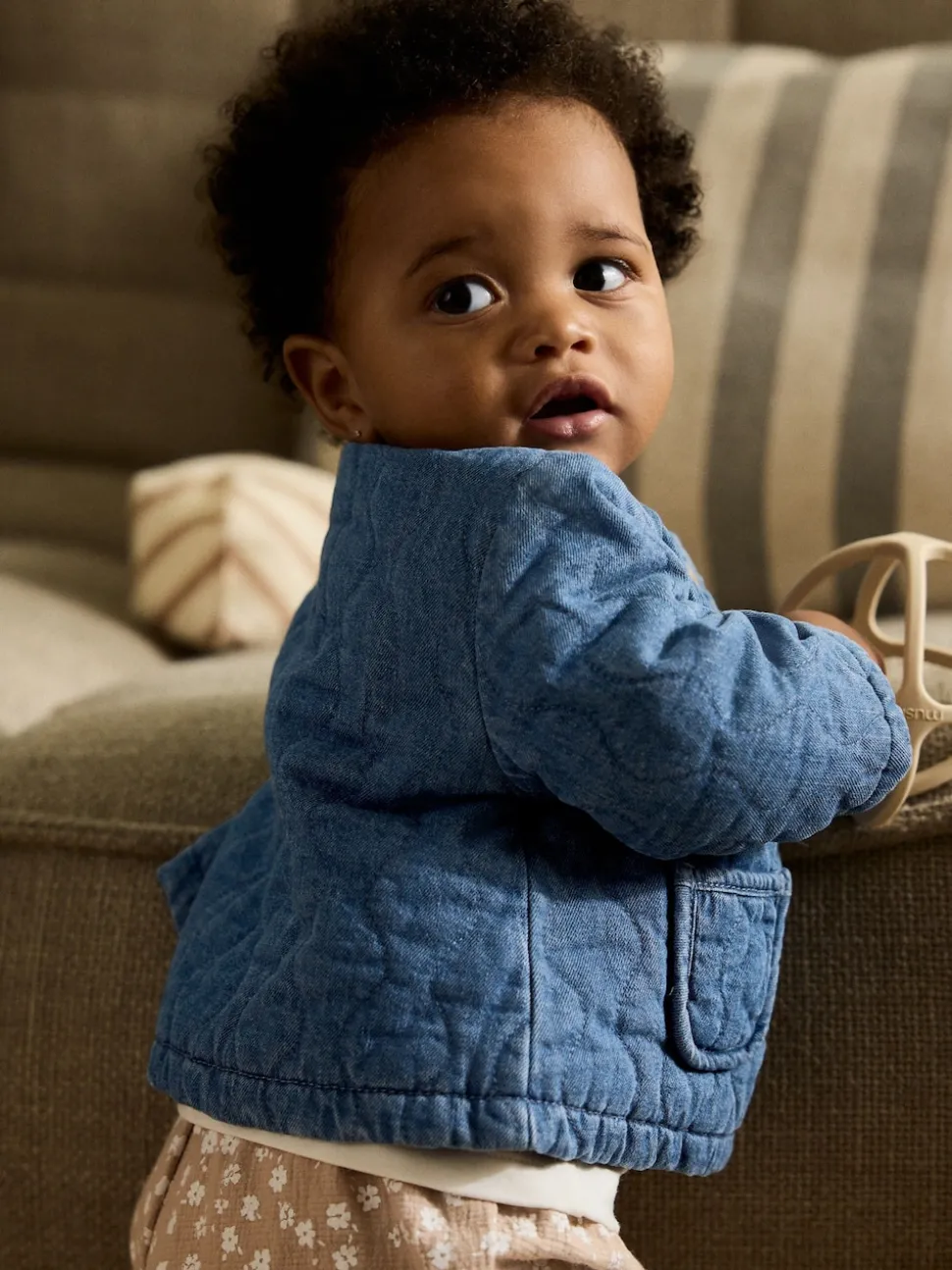Blue Denim Jersey Quilted Baby Jacket (0mths-2yrs)