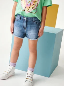 Blue Denim 2 Pack Regular Length 100% Cotton Frayed Edge Shorts (3-16yrs)