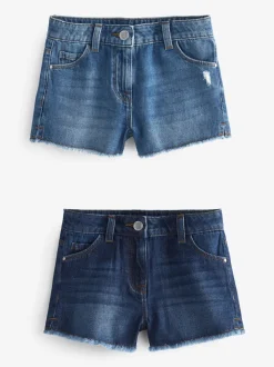 Blue Denim 2 Pack Regular Length 100% Cotton Frayed Edge Shorts (3-16yrs)