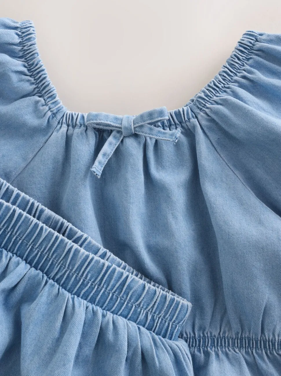 Blue Denim Puff Sleeve Blouse and Skirt Set (3-16yrs)