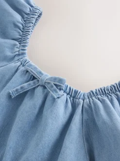 Blue Denim Puff Sleeve Blouse and Skirt Set (3-16yrs)