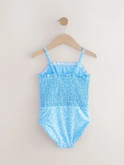 Blue Ditsy Floral Shirred Swimsuit (3-16yrs)