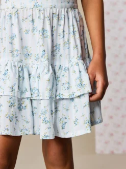 Blue Ditsy Stripe Puff Sleeve Blouse and Skirt Set (3-16yrs)