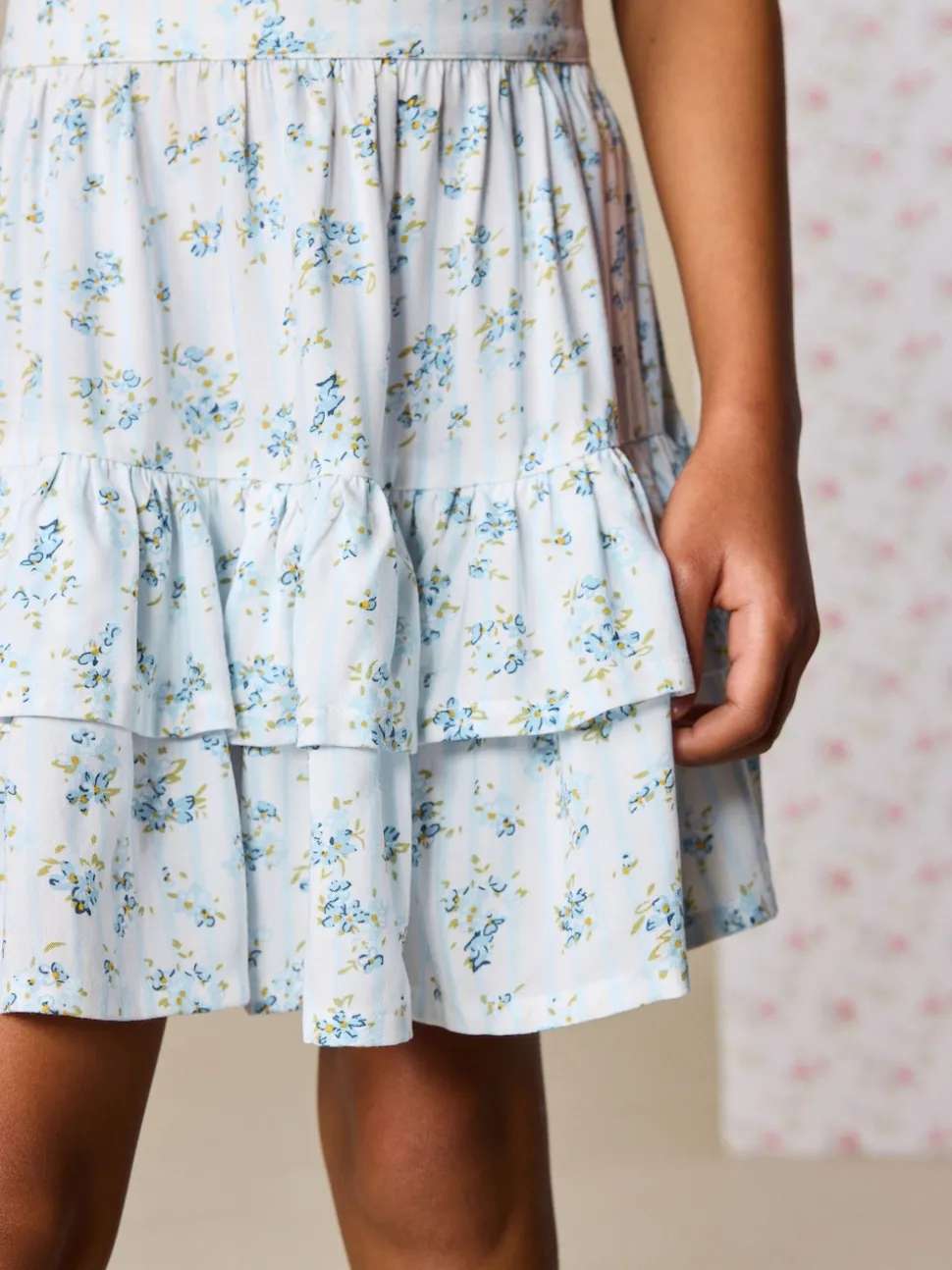 Blue Ditsy Stripe Puff Sleeve Blouse and Skirt Set (3-16yrs)