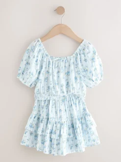 Blue Ditsy Stripe Puff Sleeve Blouse and Skirt Set (3-16yrs)