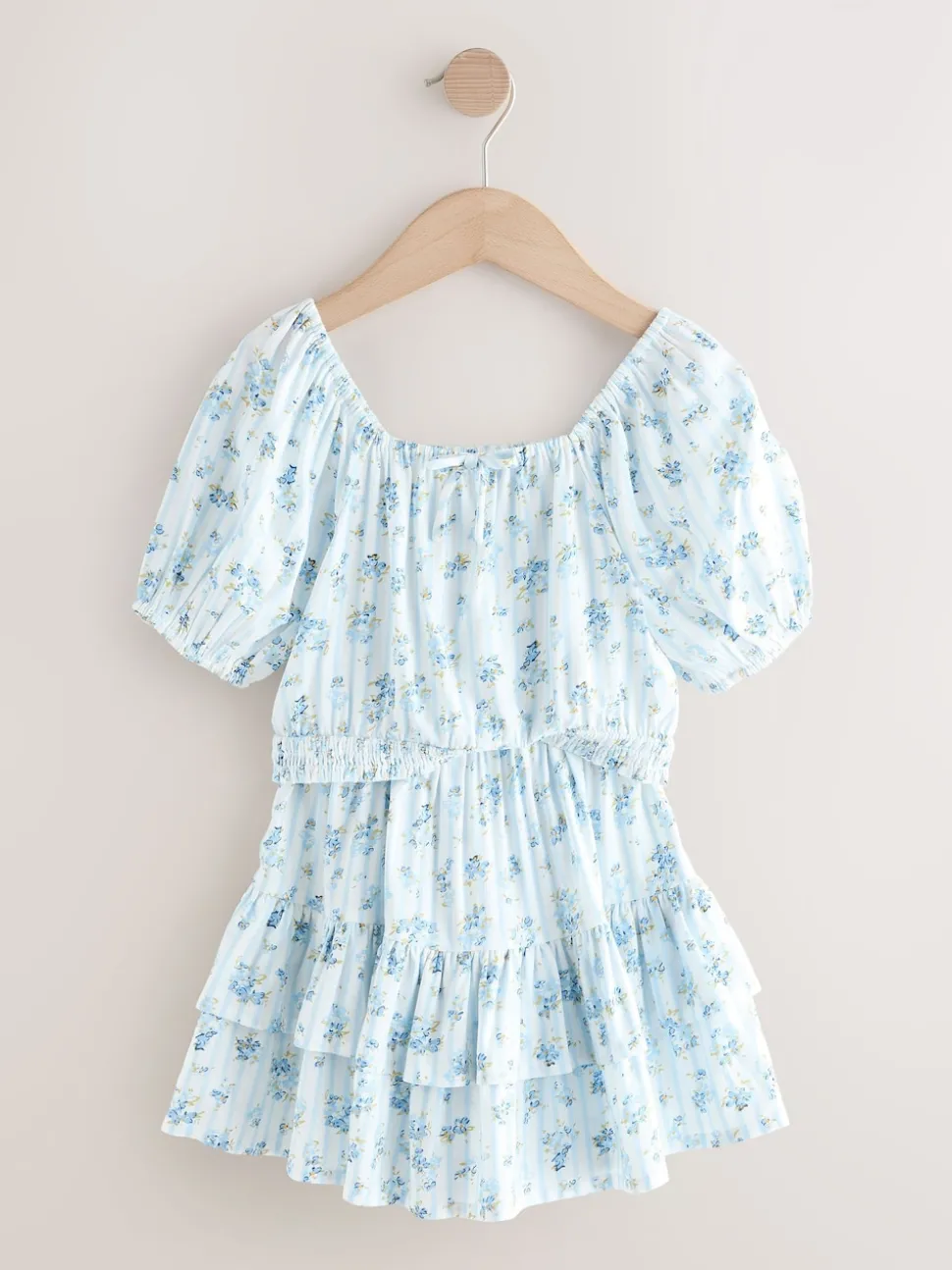 Blue Ditsy Stripe Puff Sleeve Blouse and Skirt Set (3-16yrs)