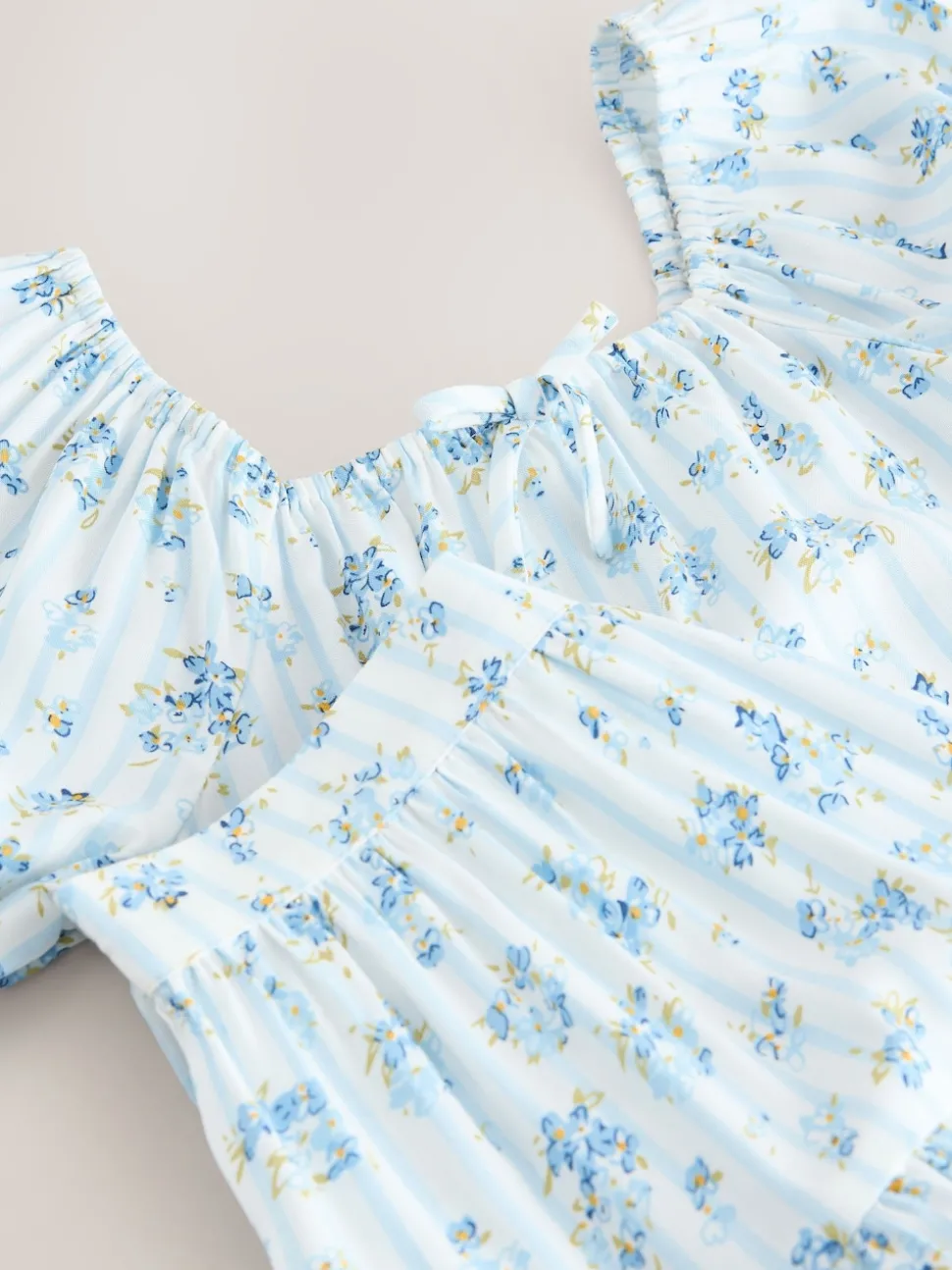 Blue Ditsy Stripe Puff Sleeve Blouse and Skirt Set (3-16yrs)