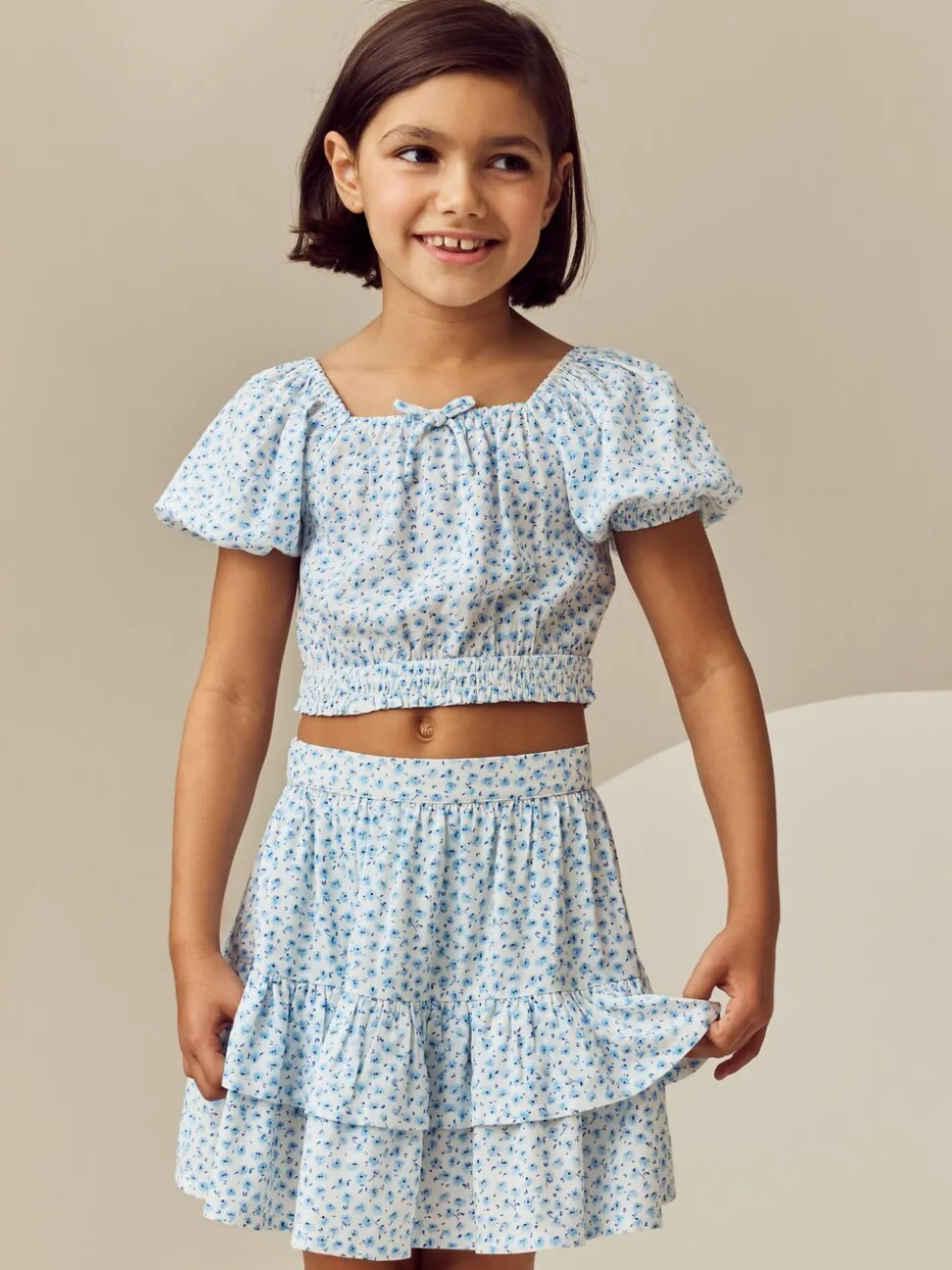 Blue Ditsy Top and Skirt Set (3-16yrs)