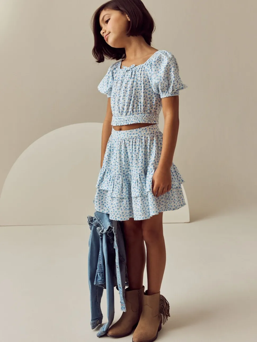 Blue Ditsy Top and Skirt Set (3-16yrs)