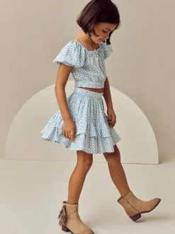 Blue Ditsy Top and Skirt Set (3-16yrs)