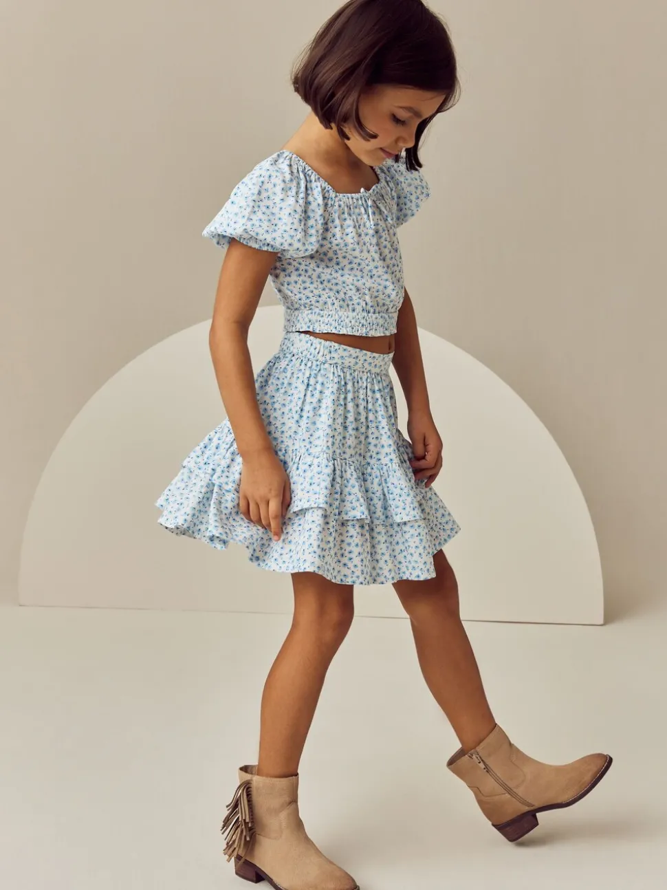 Blue Ditsy Top and Skirt Set (3-16yrs)