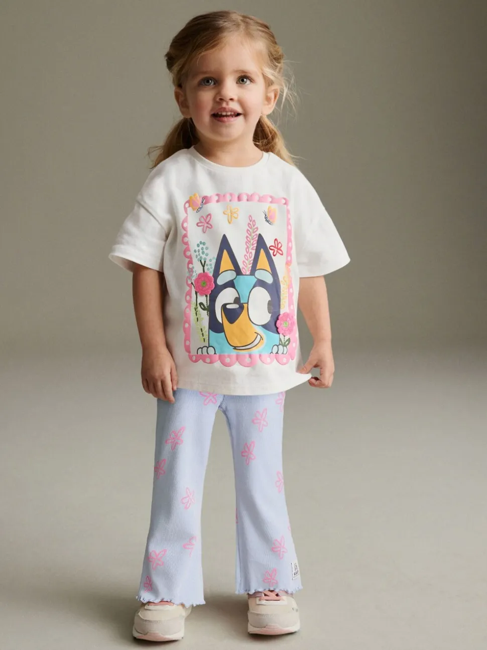 Blue/Ecru Bluey Short Sleeve T Shirt and Flare Leggings Set (3mths-7yrs)