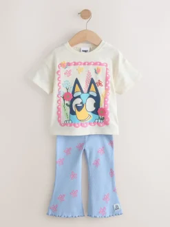 Blue/Ecru Bluey Short Sleeve T Shirt and Flare Leggings Set (3mths-7yrs)
