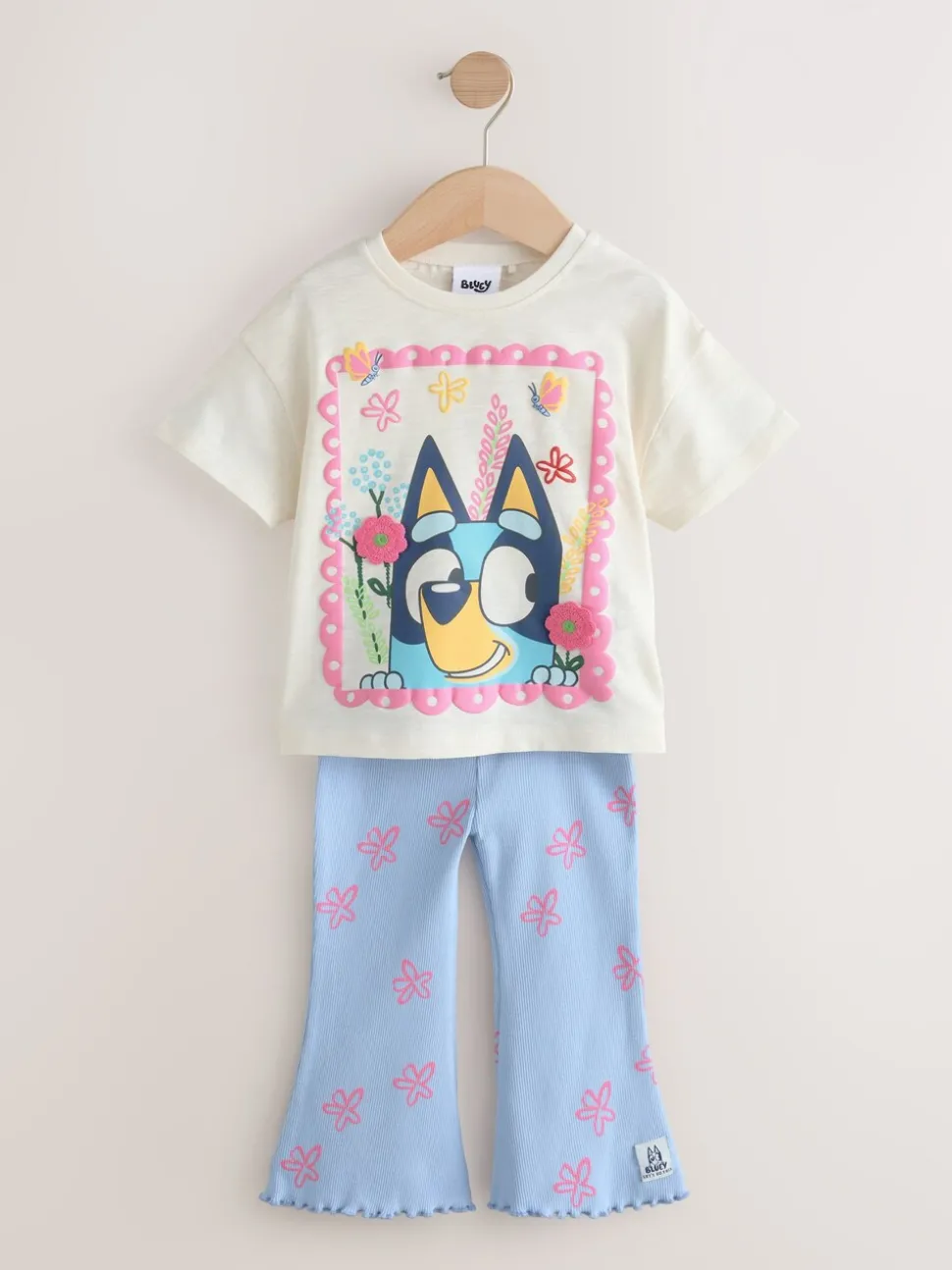 Blue/Ecru Bluey Short Sleeve T Shirt and Flare Leggings Set (3mths-7yrs)