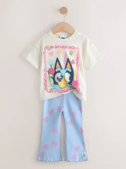 Blue/Ecru Bluey Short Sleeve T Shirt and Flare Leggings Set (3mths-7yrs)