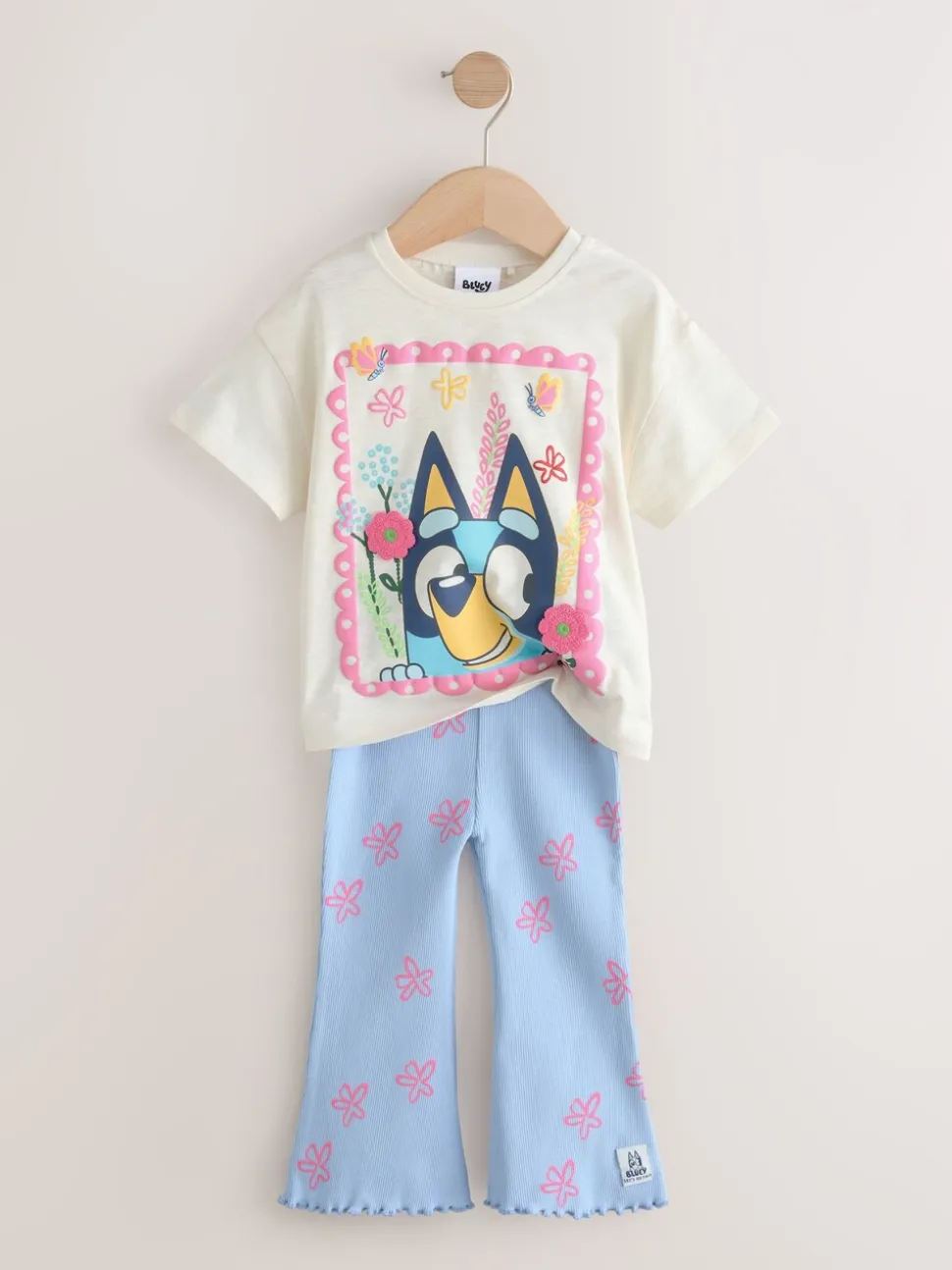 Blue/Ecru Bluey Short Sleeve T Shirt and Flare Leggings Set (3mths-7yrs)