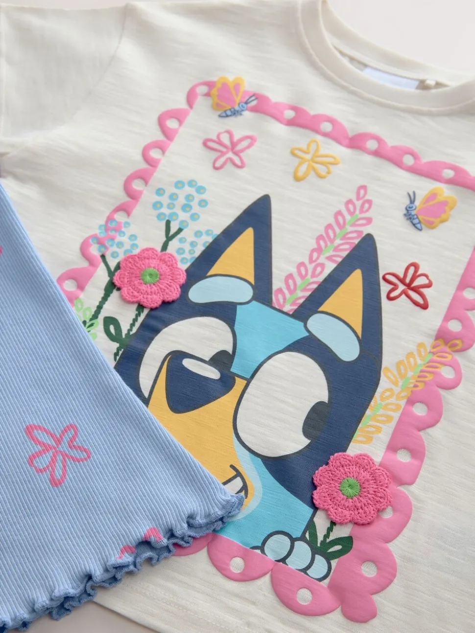 Blue/Ecru Bluey Short Sleeve T Shirt and Flare Leggings Set (3mths-7yrs)