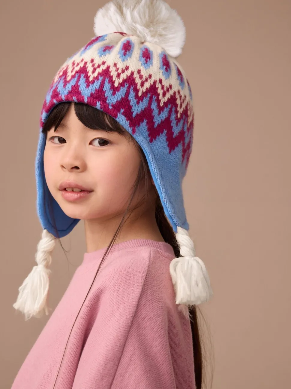 Blue Fairisle Trapper Hat (3mths-13yrs)