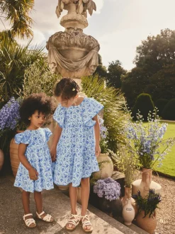 Blue Floral Angel Sleeve Dress (3mths-8yrs)