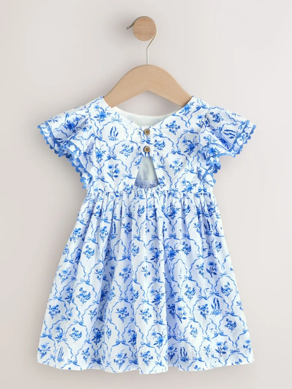 Blue Floral Angel Sleeve Dress (3mths-8yrs)