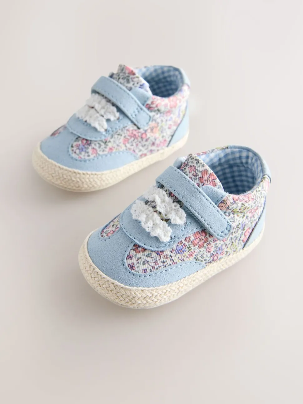 Blue Floral Baby Touch Fasten Trainers (0-24mths)