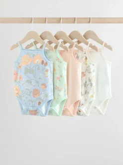 Blue Floral 5 Pack Vest Baby Bodysuits