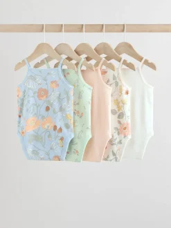 Blue Floral 5 Pack Vest Baby Bodysuits