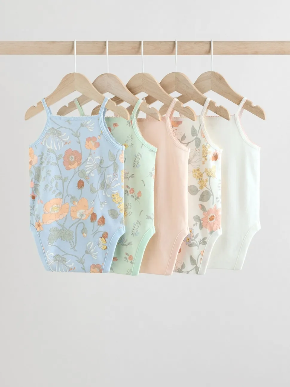 Blue Floral 5 Pack Vest Baby Bodysuits