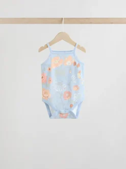 Blue Floral 5 Pack Vest Baby Bodysuits