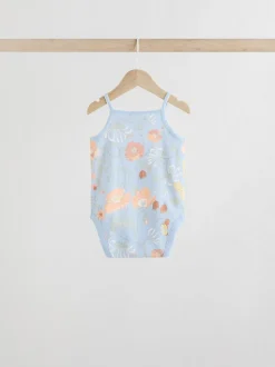 Blue Floral 5 Pack Vest Baby Bodysuits