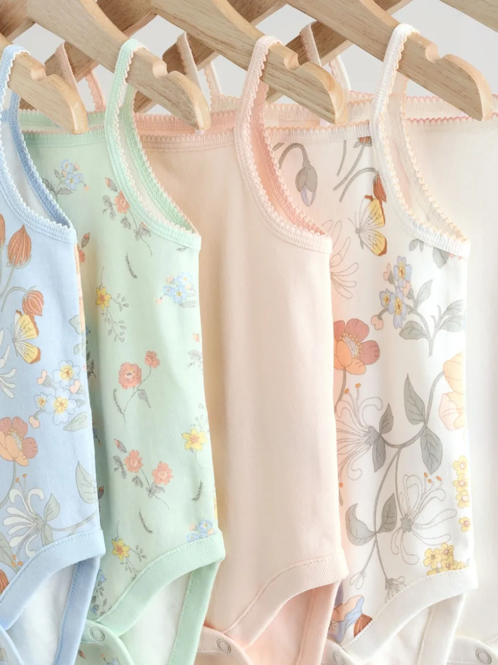 Blue Floral 5 Pack Vest Baby Bodysuits