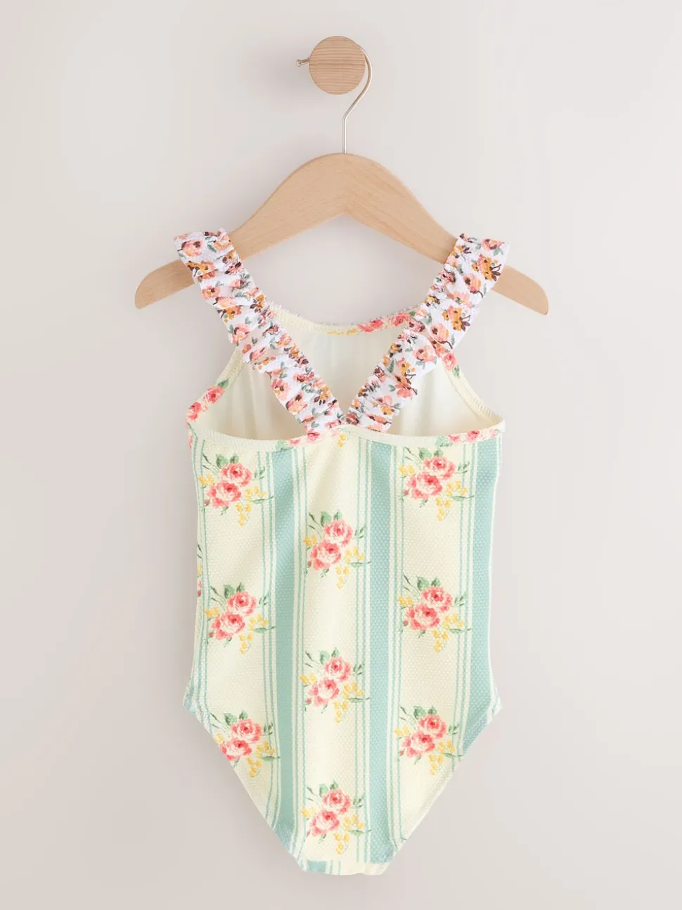 Blue Floral Stripe Frill Swimsuit (3-16yrs)