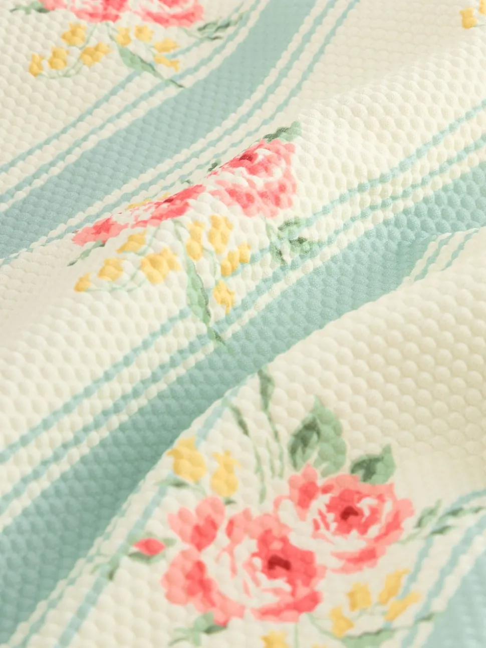 Blue Floral Stripe Frill Swimsuit (3-16yrs)