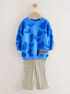 Blue Flower Sweatshirt & Flare Leggings Set (3mths-7yrs)