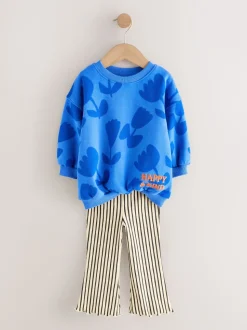 Blue Flower Sweatshirt & Flare Leggings Set (3mths-7yrs)