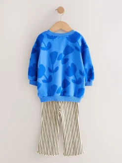Blue Flower Sweatshirt & Flare Leggings Set (3mths-7yrs)