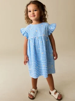 Blue Gingham Ric Rac Frill Sleeve Dress (3mths-8yrs)