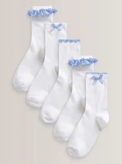 Blue 5 Pack Cotton Rich Gingham Ankle School Socks