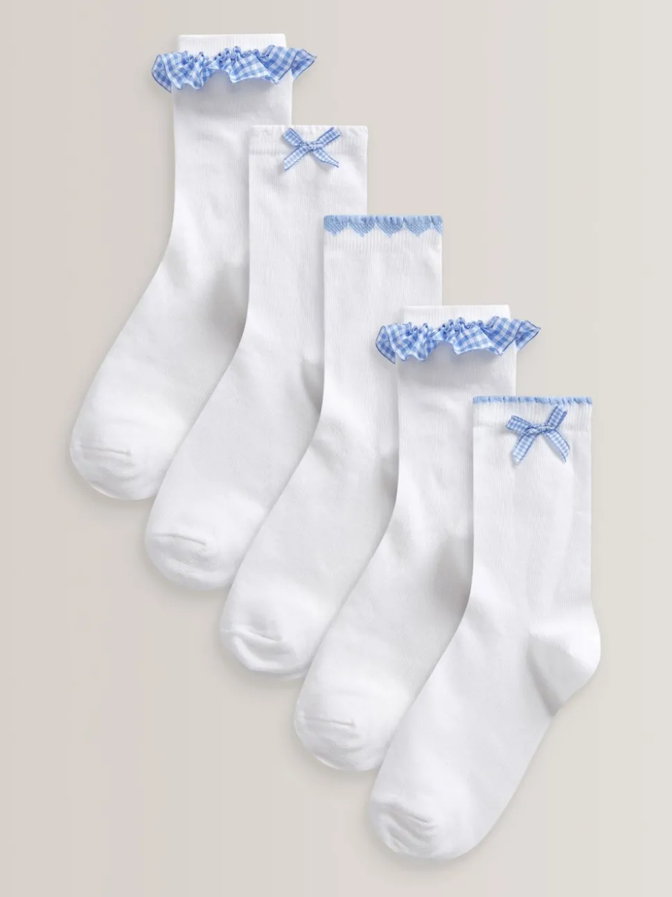 Blue 5 Pack Cotton Rich Gingham Ankle School Socks