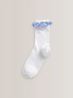 Blue 5 Pack Cotton Rich Gingham Ankle School Socks