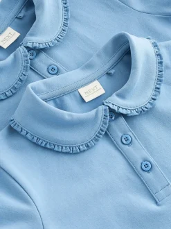Blue 2 Pack Cotton Stretch Frill Collar School Polo Tops (3-16yrs)