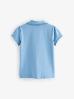 Blue 2 Pack Cotton Stretch Frill Collar School Polo Tops (3-16yrs)
