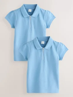 Blue 2 Pack 100% Cotton Zip Polo Shirts (3-16yrs)