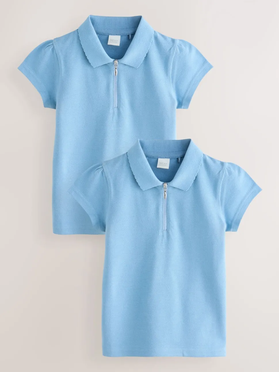 Blue 2 Pack 100% Cotton Zip Polo Shirts (3-16yrs)