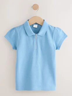 Blue 2 Pack 100% Cotton Zip Polo Shirts (3-16yrs)