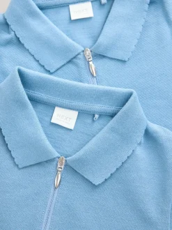 Blue 2 Pack 100% Cotton Zip Polo Shirts (3-16yrs)